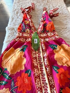 FARM Rio Hot Pink Maxi Dress with Orange & Yellow Floral Print